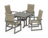 POLYWOOD EDGE Woven High-Back 5-Piece Farmhouse Dining Set with Trestle Legs in Slate Grey / Dune Grass