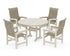 POLYWOOD Coastal Woven High-Back 5-Piece Round Dining Set with Trestle Legs in Sand / Dune Grass