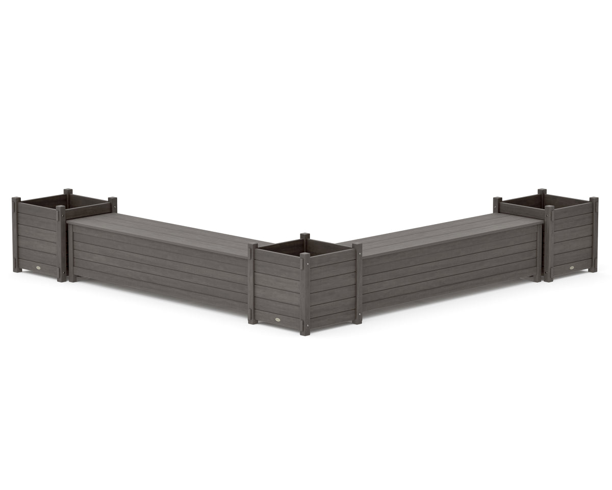 POLYWOOD 72" Nautical L-Shaped Planter Storage Bench Corner Set - Large in Driftwood