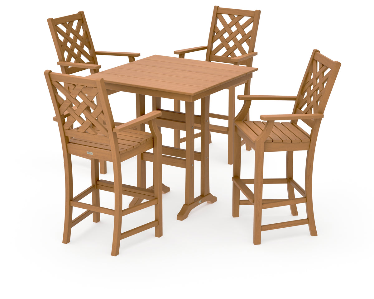 POLYWOOD Country Living Wovendale 5-Piece Farmhouse Bar Set with Trestle Legs in Natural