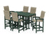 POLYWOOD Coastal Woven High-Back Arm Chair 7-Piece Bar Set in Green / Dune Grass