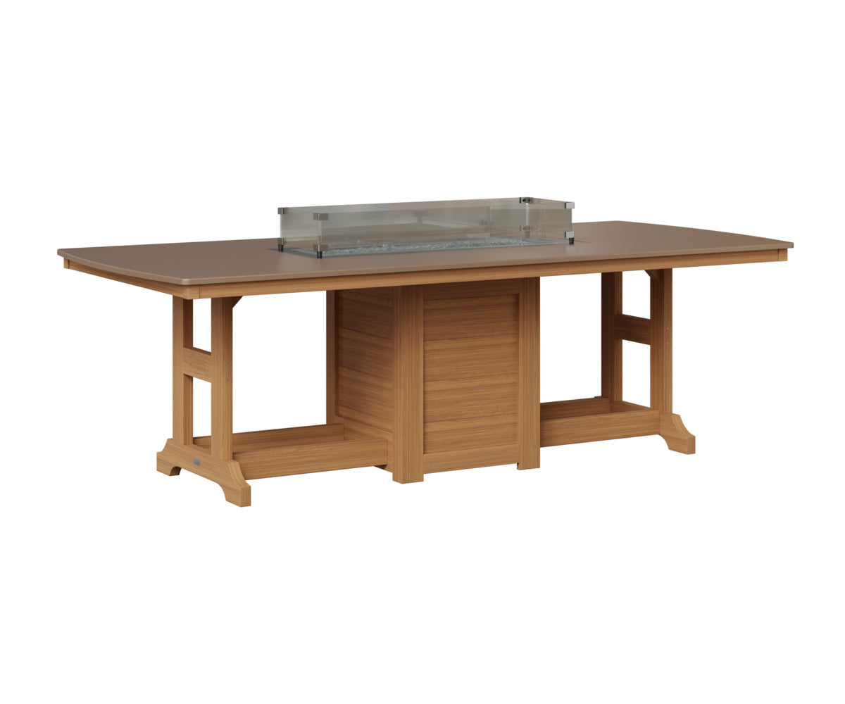 Berlin Gardens Garden Classic 44" x 96" Rectangular Fire Table in Natural Teak, Hammered Bronze top