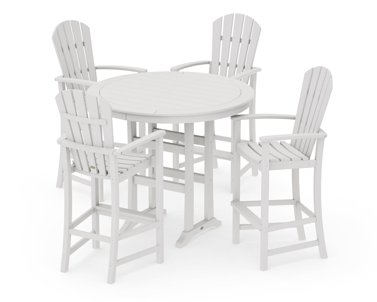 POLYWOOD Palm Coast 5-Piece Round Bar Set in Vintage White