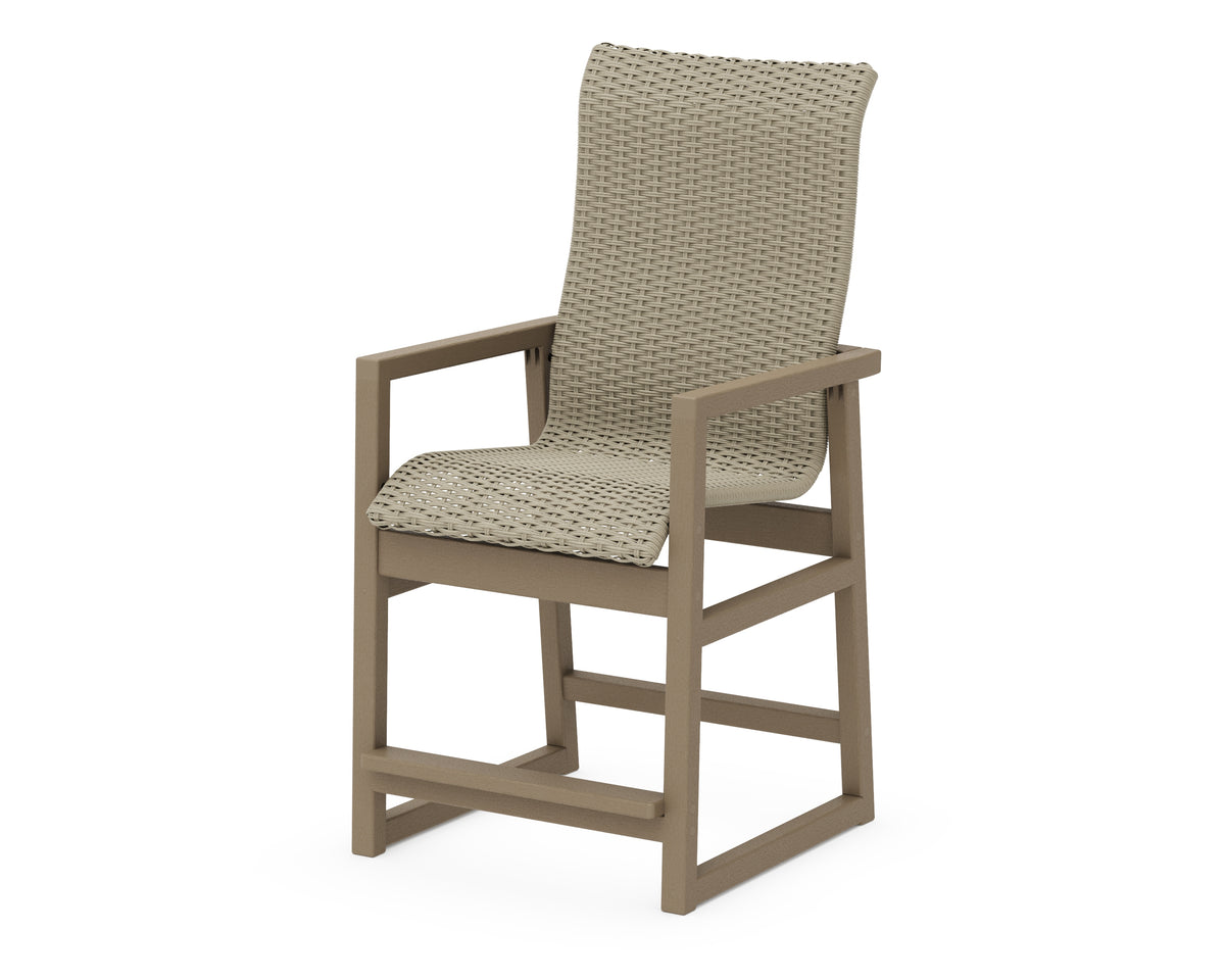 POLYWOOD EDGE Woven High-Back Counter Arm Chair in Vintage Sahara / Dune Grass
