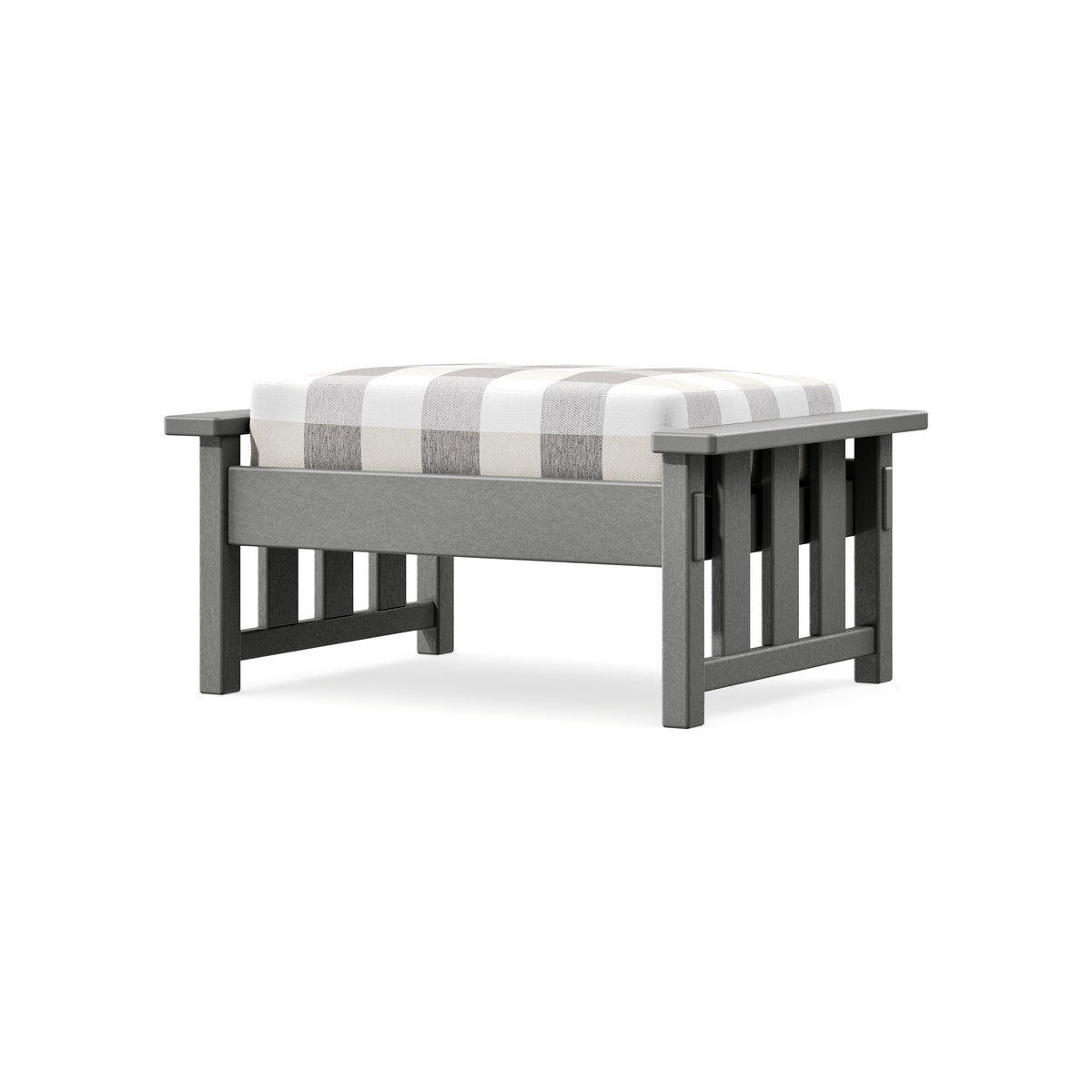 POLYWOOD Acadia Deep Seating Ottoman in Slate Grey / Buffalo Plaid Grey Mist