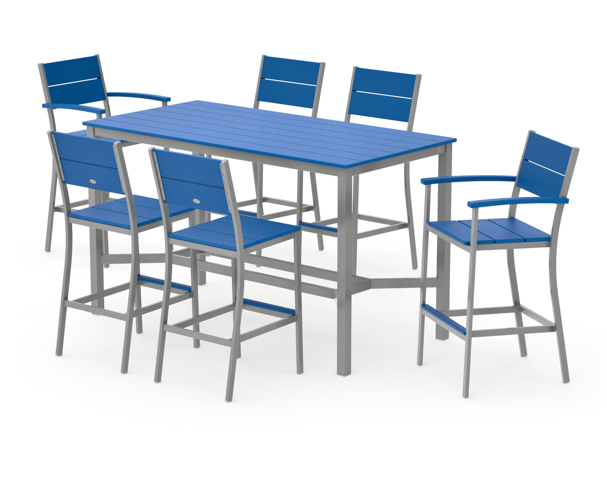 POLYWOOD Main Street 7-Piece Bar Set in Silver / Pacific Blue
