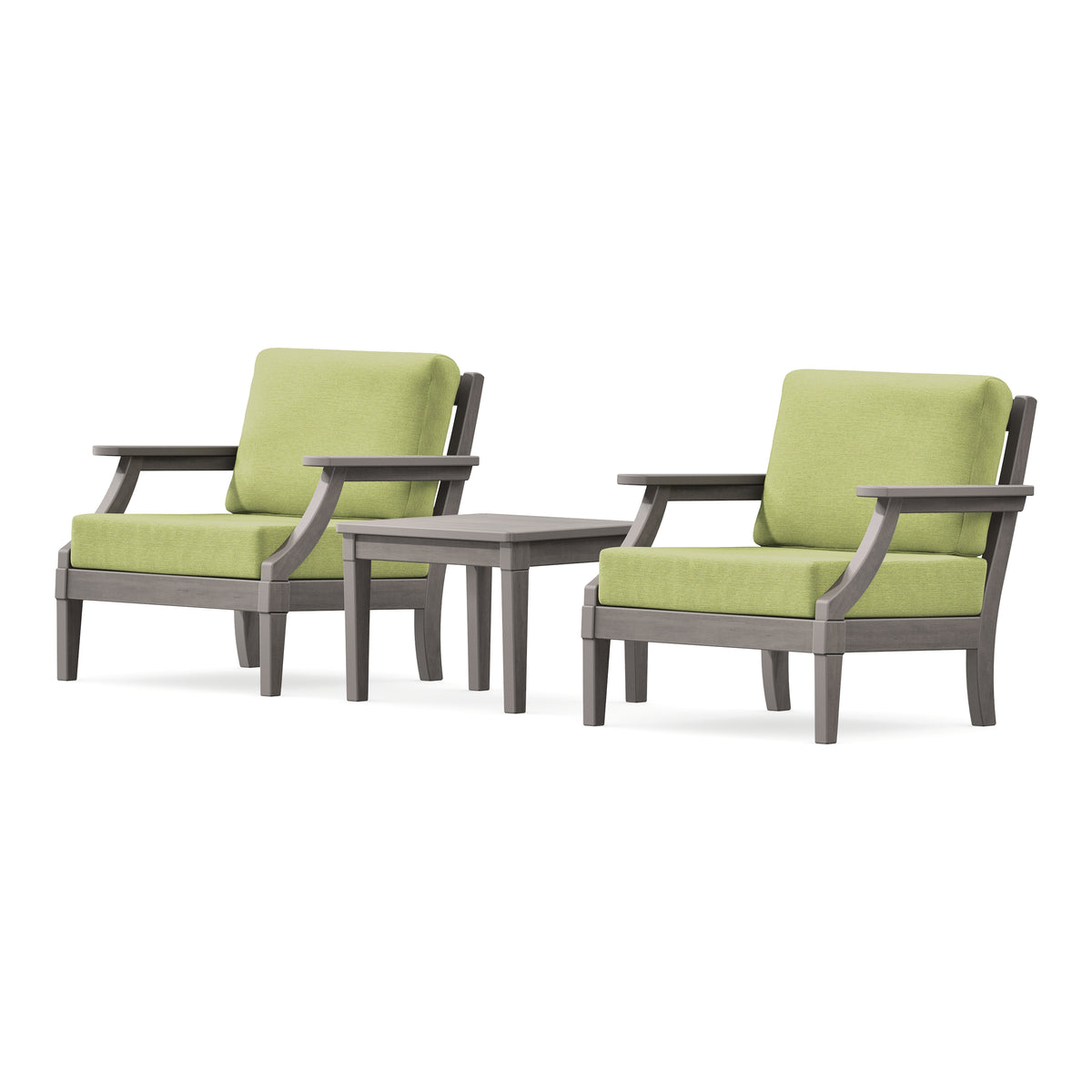 POLYWOOD PW Designer Series Estate 3-Piece Lounge Chair Set in Driftwood / Chartreuse Boucle