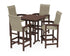 POLYWOOD Coastal Woven High-Back 5-Piece Bar Set in Mahogany / Dune Grass