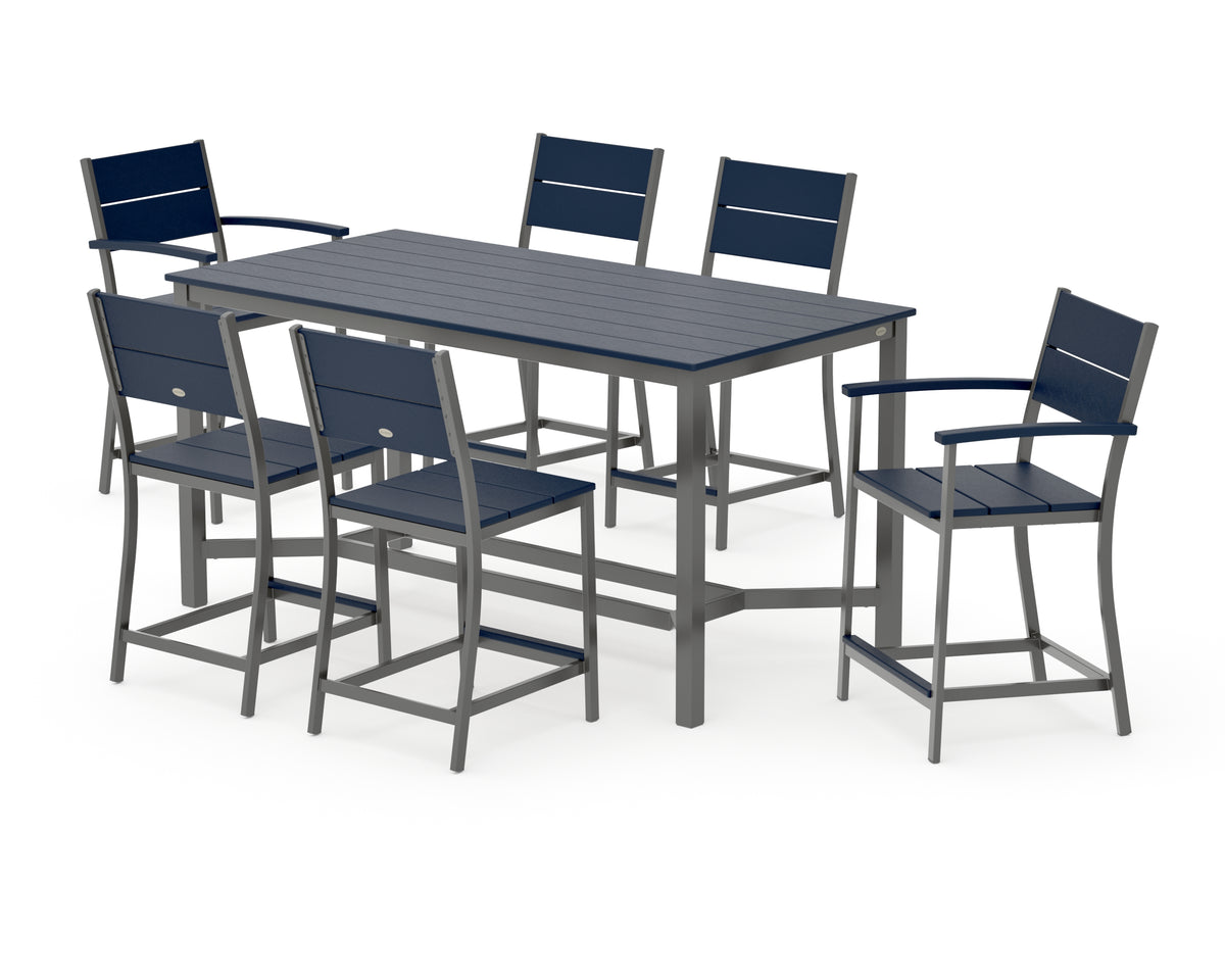 POLYWOOD Main Street 7-Piece Counter Set in Charcoal / Navy