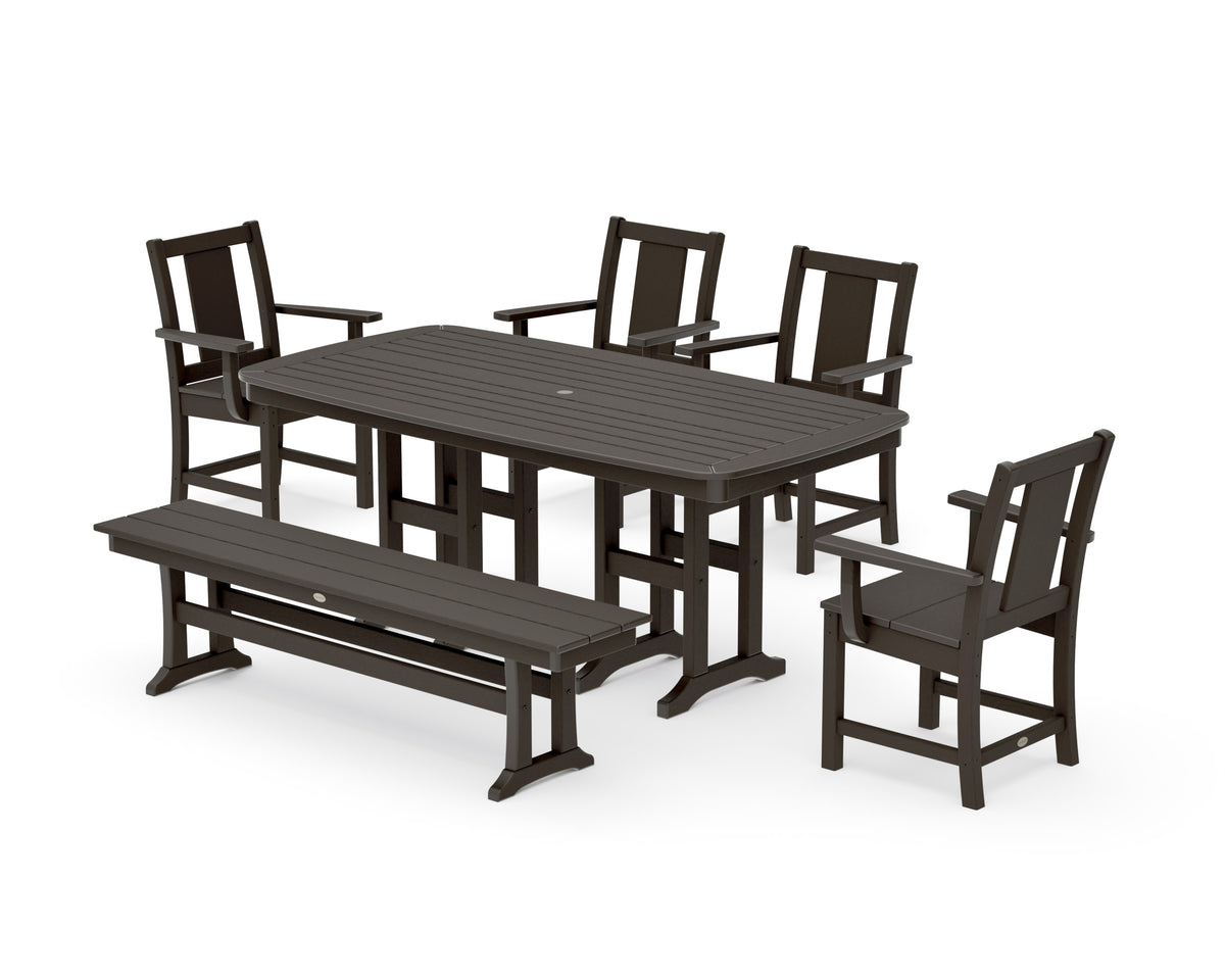 POLYWOOD Prairie 6-Piece Dining Set with Bench in Vintage Coffee
