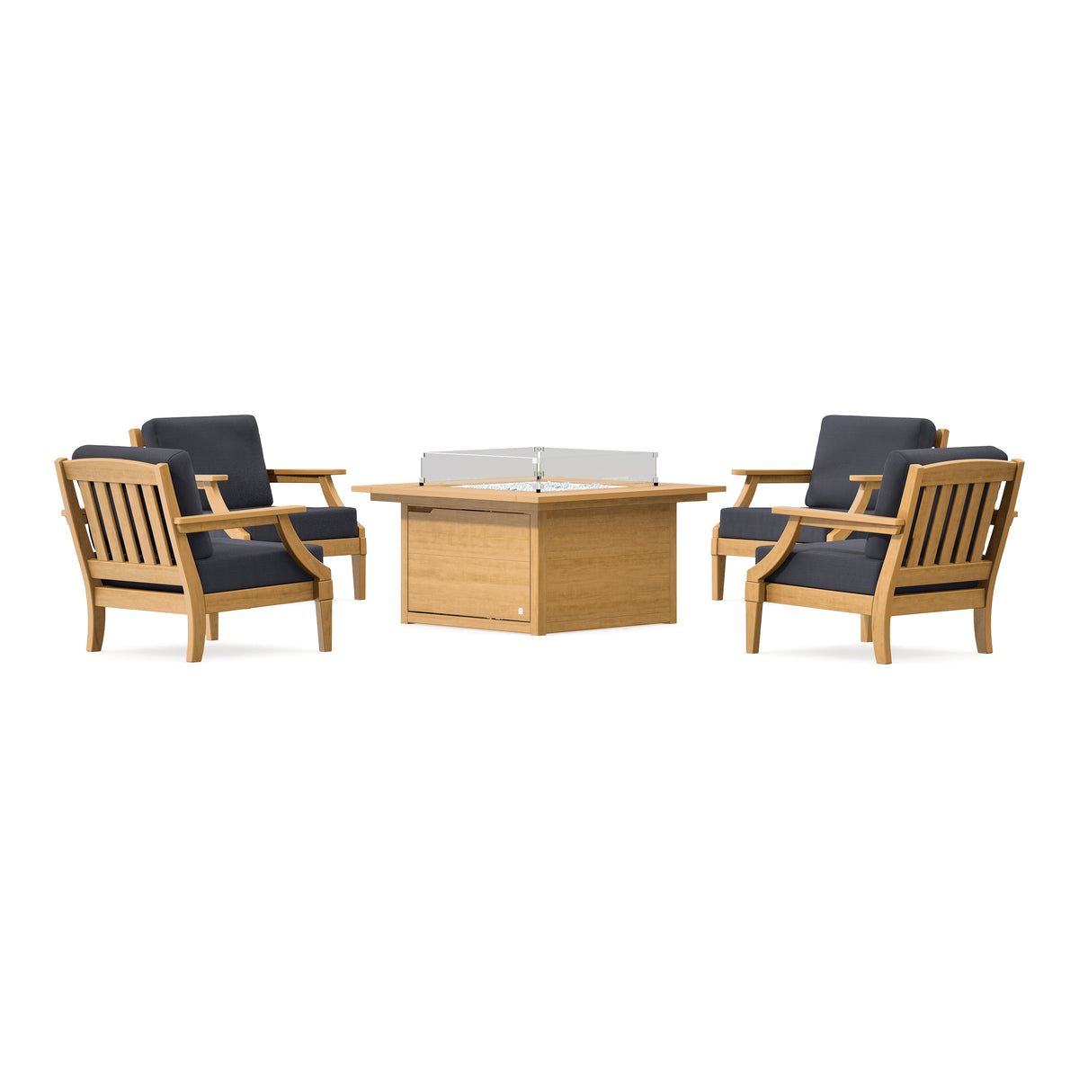 POLYWOOD PW Designer Series Estate 5-Piece Lounge Fire Table Set in Natural / Midnight Linen