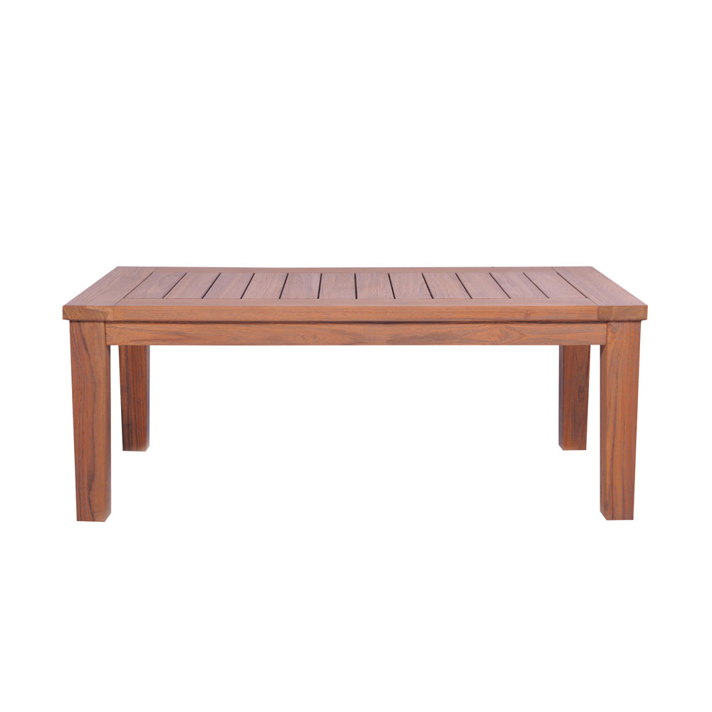 Lloyd Flanders Teak 45" Rectangular Tapered Leg Cocktail Table, lifestyle photo 2