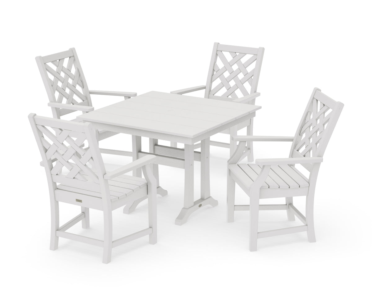 POLYWOOD Wovendale 5-Piece Farmhouse Dining Set with Trestle Legs in Vintage White