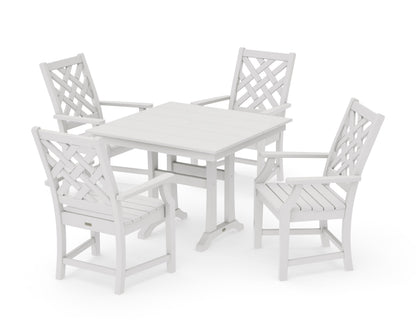 POLYWOOD Wovendale 5-Piece Farmhouse Dining Set with Trestle Legs in Vintage White