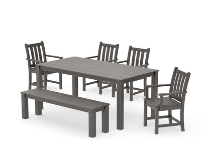 POLYWOOD Traditional Garden 6-Piece Parsons Dining Set with Bench in Driftwood