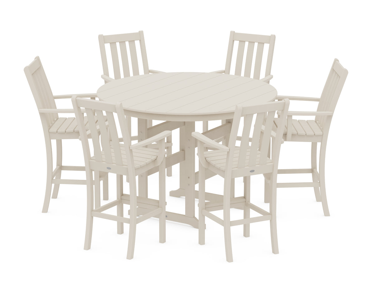 POLYWOOD Vineyard 7-Piece Arm Chair Round Farmhouse Bar Set in Sand