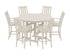 POLYWOOD Vineyard 7-Piece Arm Chair Round Farmhouse Bar Set in Sand