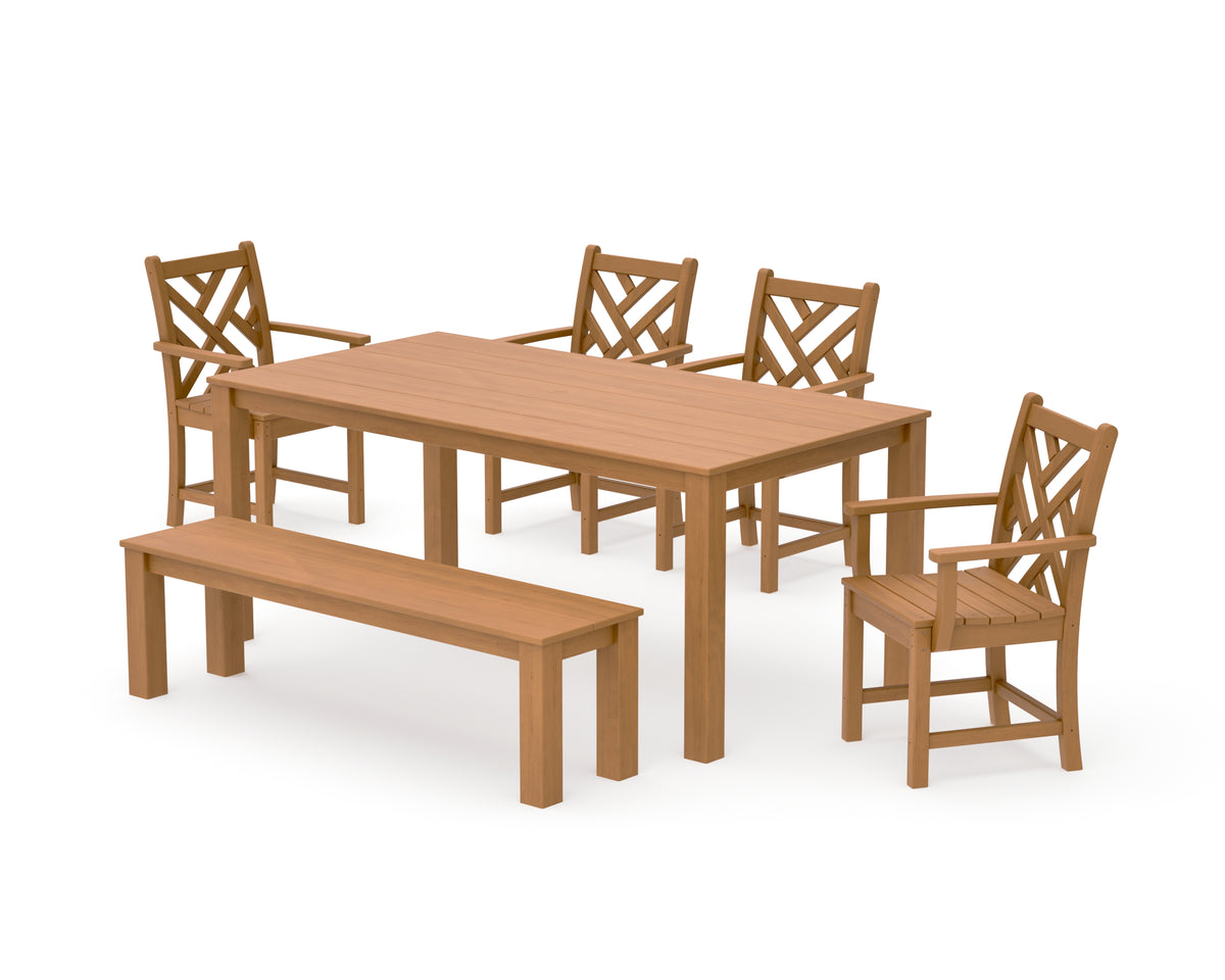 POLYWOOD Chippendale 6-Piece Parsons Dining Set with Bench in Natural