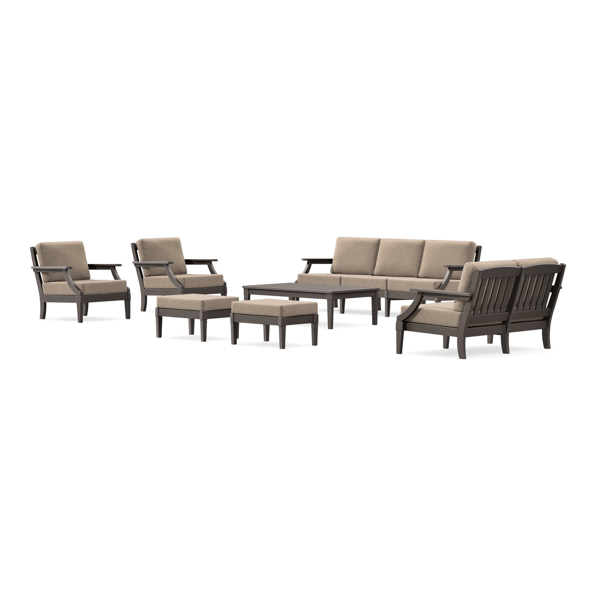 POLYWOOD PW Designer Series Estate 7-Piece Lounge Sofa Set in Vintage Coffee / Spiced Burlap