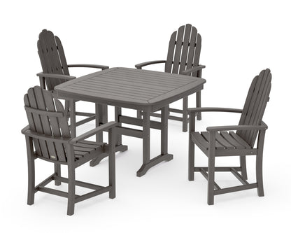 POLYWOOD Classic Adirondack 5-Piece Dining Set with Trestle Legs - 44" Table in Driftwood