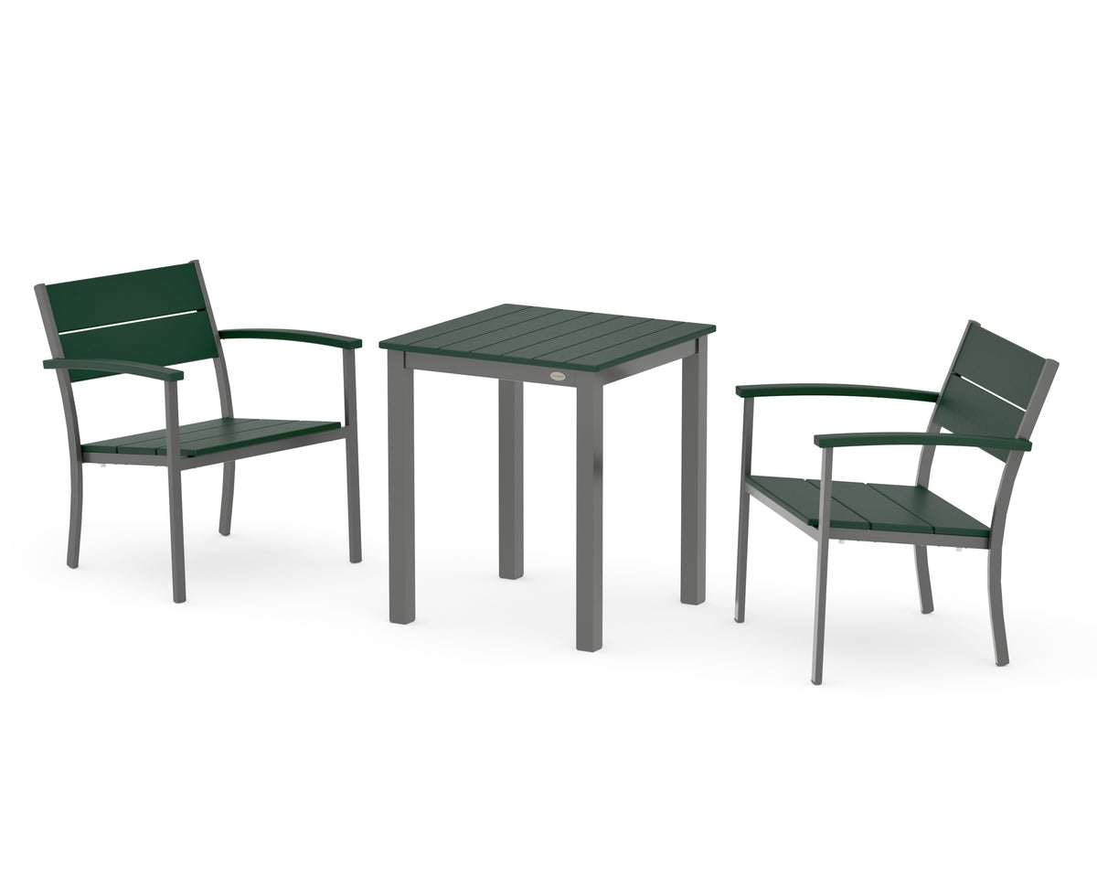 POLYWOOD Main Street 3-Piece Square Dining Set in Charcoal / Green