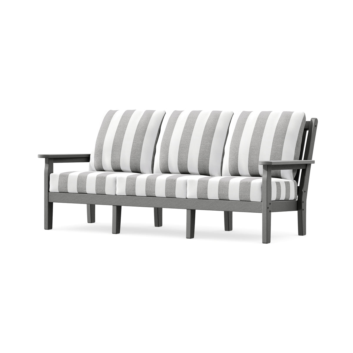 POLYWOOD Chippendale Deep Seating Sofa in Slate Grey / Cabana Stripe Grey Mist