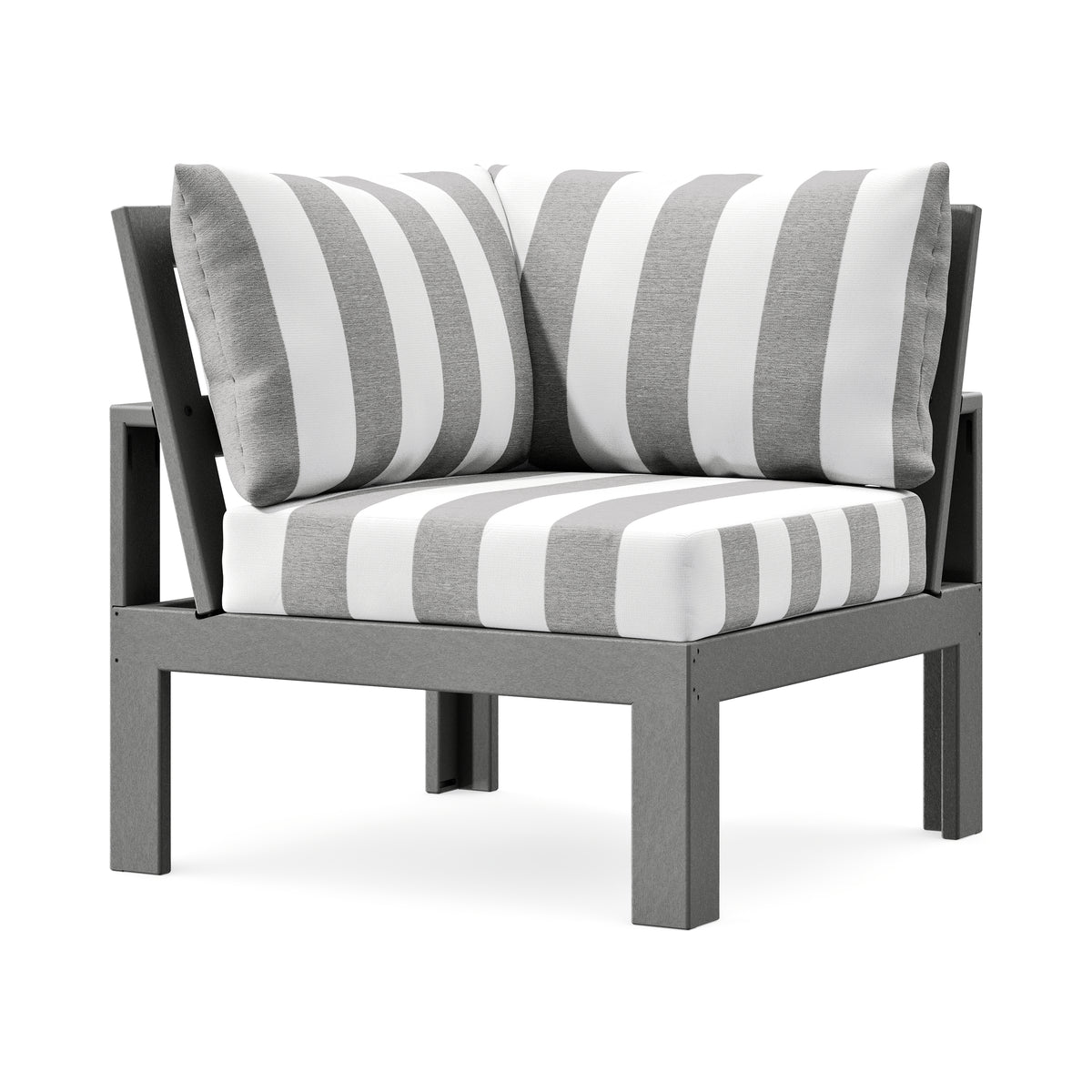 POLYWOOD Modular Corner Chair in Slate Grey / Cabana Stripe Grey Mist