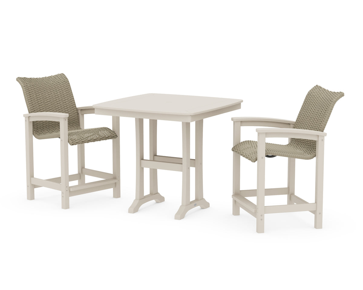 POLYWOOD Coastal Woven 3-Piece Counter Set with Trestle Legs in Sand / Dune Grass