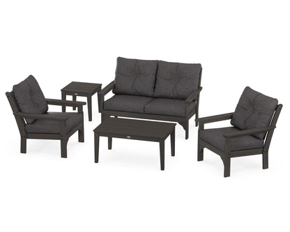 POLYWOOD Vineyard 5-Piece Deep Seating Set with Two Chairs and Loveseat in Vintage Coffee / Ash Charcoal