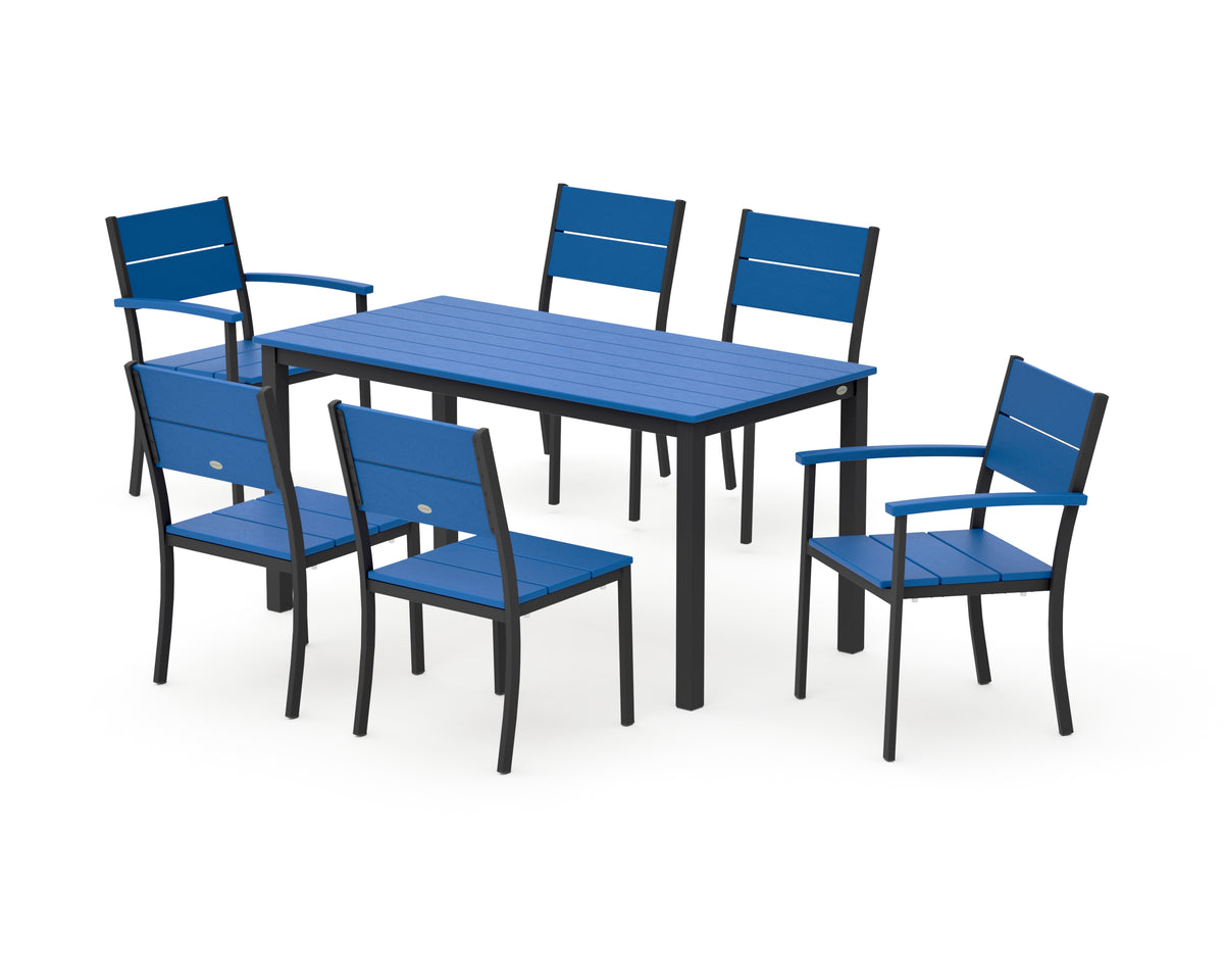 POLYWOOD Main Street 7-Piece Dining Set with Main Street 30 x 60 Dining Table in Black / Pacific Blue