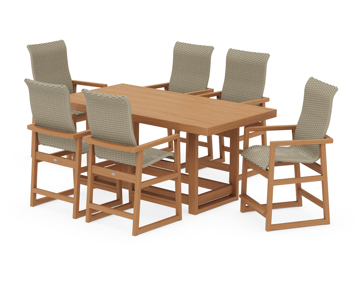 POLYWOOD EDGE Woven Highback Arm Chair 7-Piece Counter Set in Natural / Dune Grass