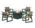 POLYWOOD EDGE Woven 5-Piece Lounge Chair Seating Set with Fire Pit Table in Green / Dune Grass
