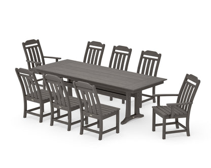 POLYWOOD Cottage 9-Piece Farmhouse Dining Set with Trestle Legs in Driftwood