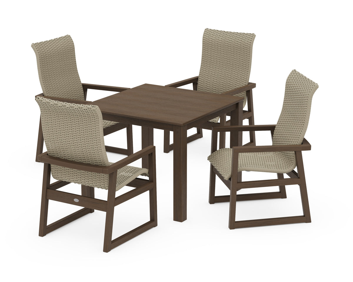 POLYWOOD EDGE Woven High-Back 5-Piece Parsons Dining Set in Kona / Dune Grass