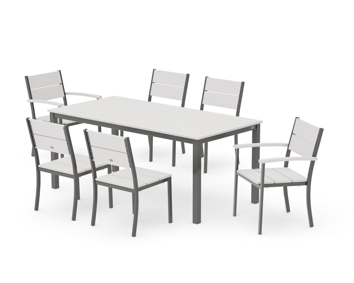 POLYWOOD Main Street 7-Piece Dining Set with Main Street 36" x 72" Dining Table in Charcoal / Vintage White