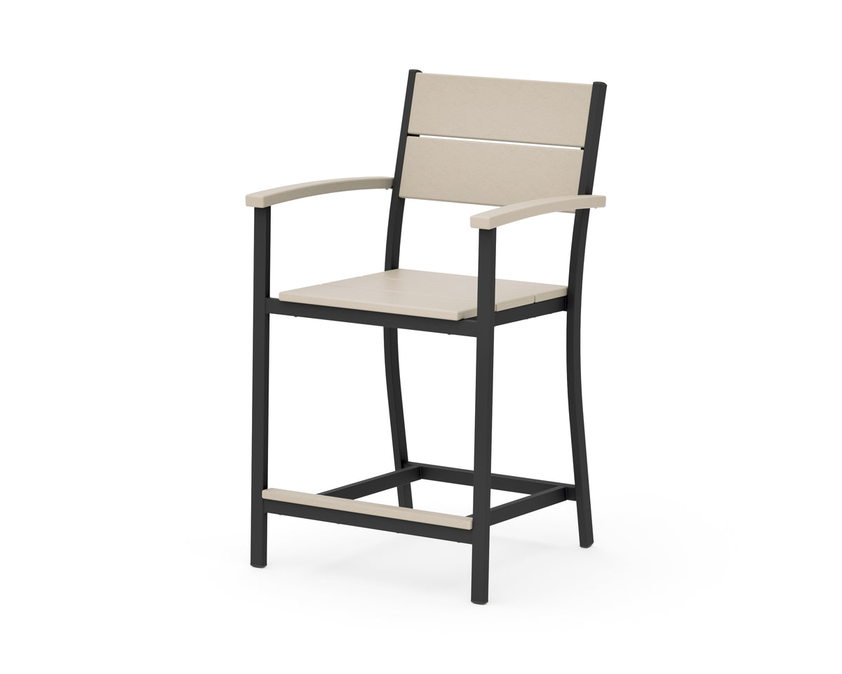 POLYWOOD Main Street Counter Arm Chair in Black / Sand
