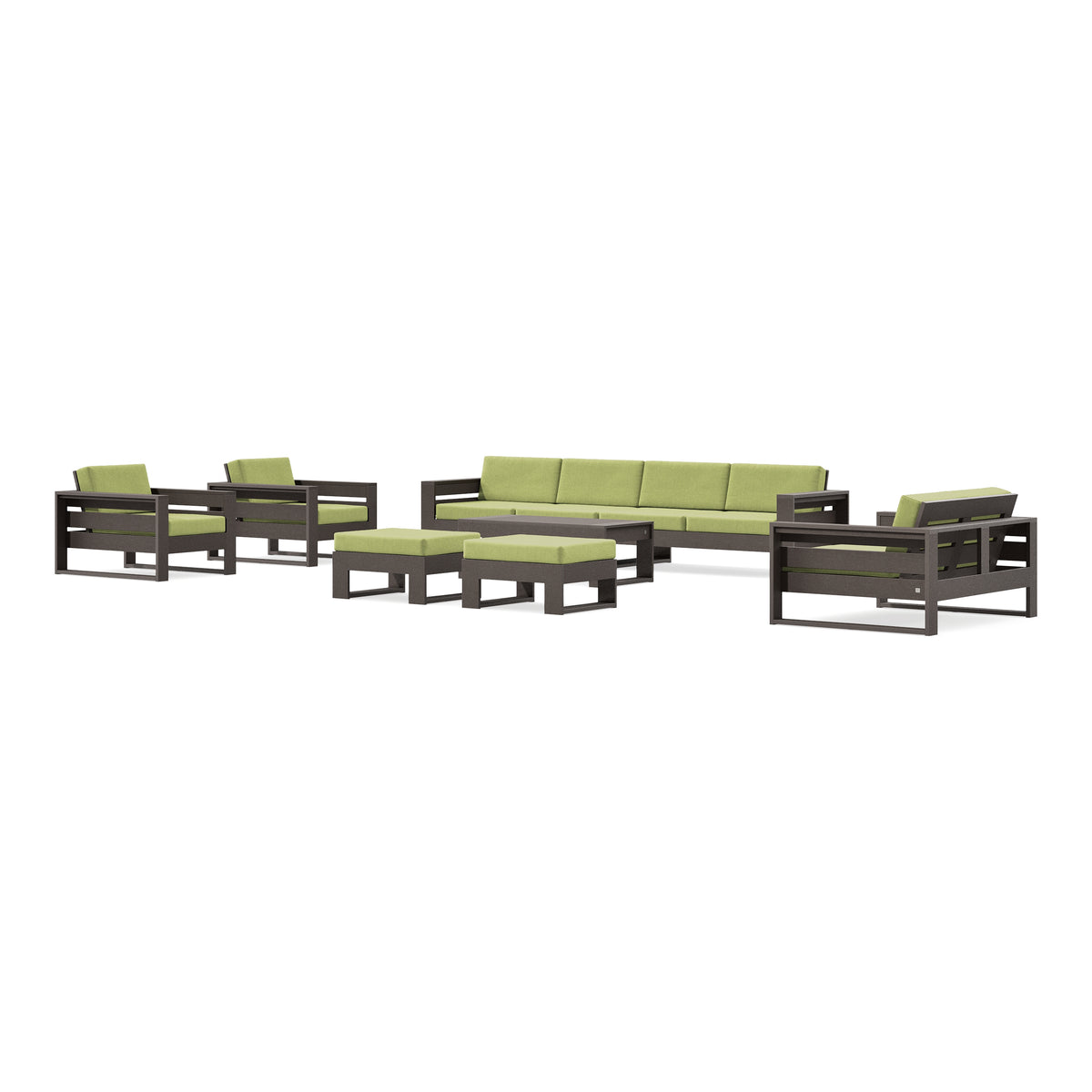 POLYWOOD PW Designer Series Latitude 8-Piece Lounge Sofa Set in Vintage Coffee / Chartreuse Boucle