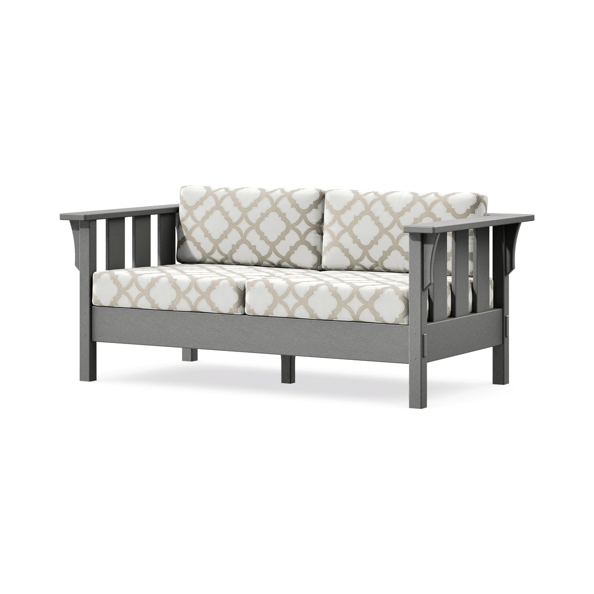 POLYWOOD Acadia Deep Seating Loveseat in Slate Grey / Trellis Dune Burlap
