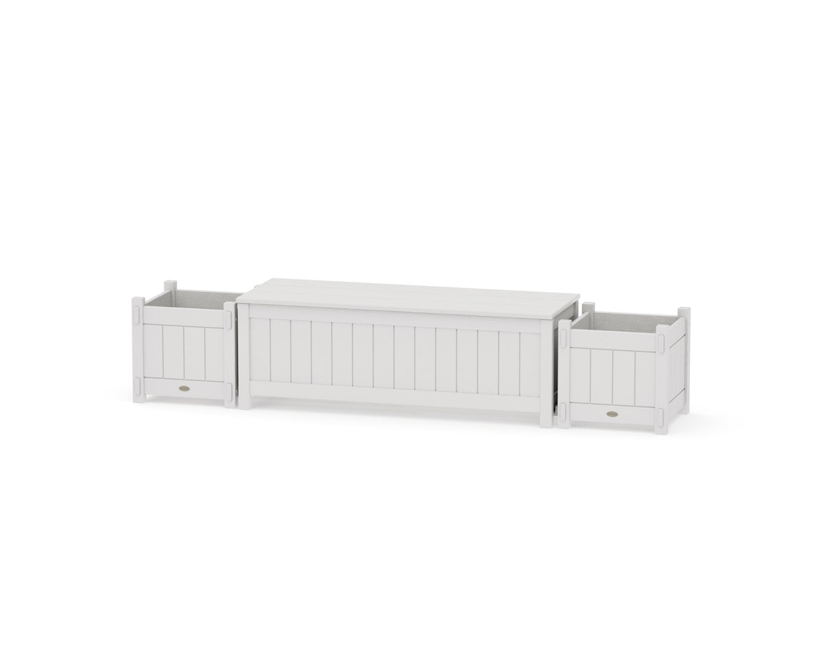 POLYWOOD 48" Vineyard Straight Planter Storage Bench Set in Vintage White