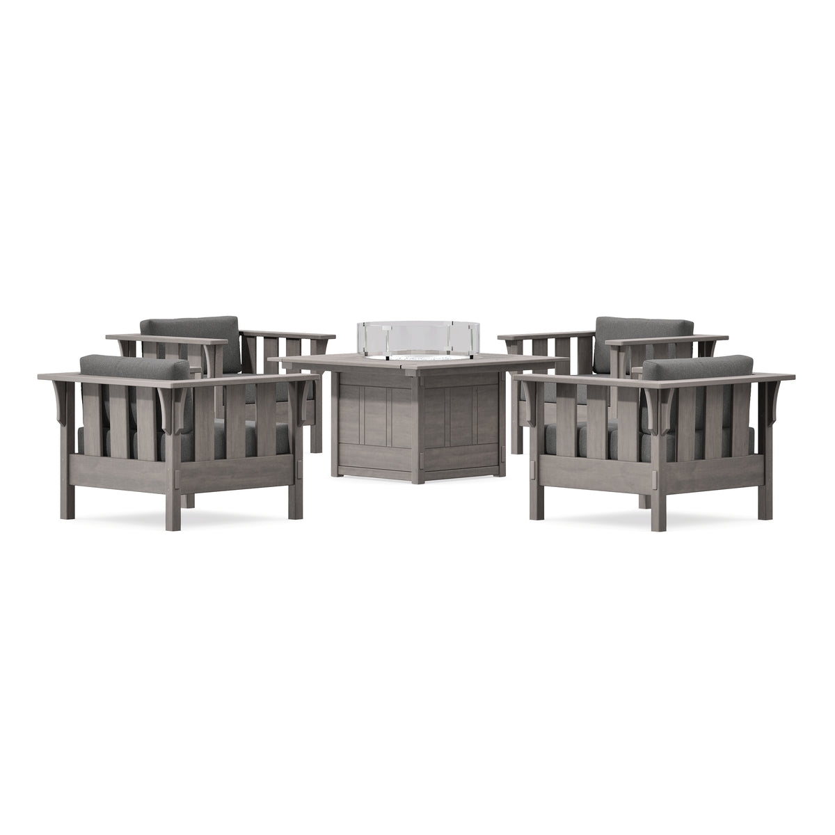 POLYWOOD Acadia 5-Piece Deep Seating Set with Fire Pit Table in Driftwood