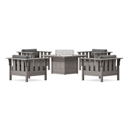 POLYWOOD Acadia 5-Piece Deep Seating Set with Fire Pit Table in Driftwood