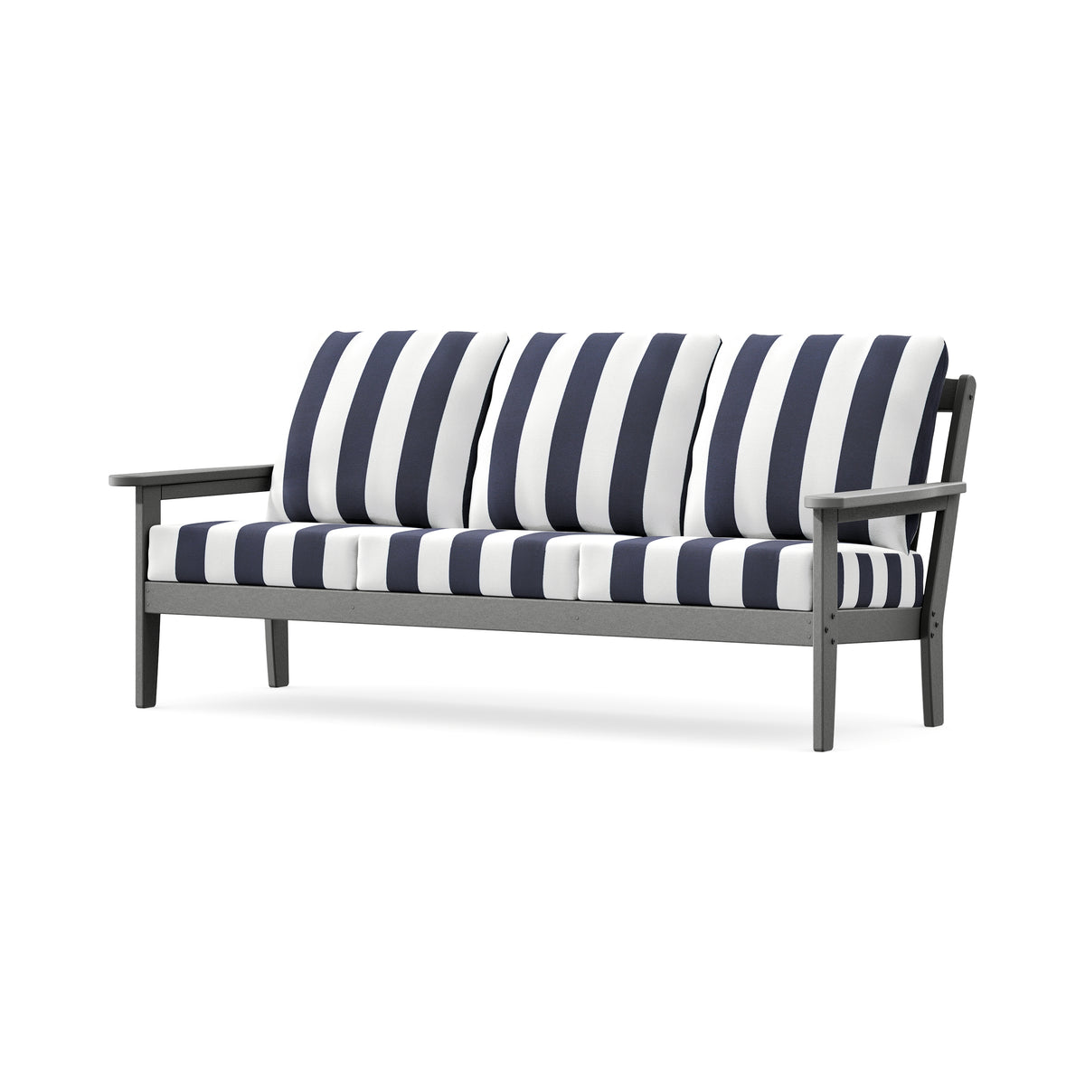 POLYWOOD Cottage Deep Seating Sofa in Slate Grey / Cabana Stripe Navy