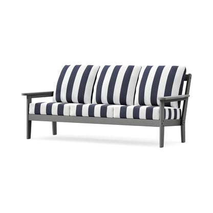 POLYWOOD Cottage Deep Seating Sofa in Slate Grey / Cabana Stripe Navy