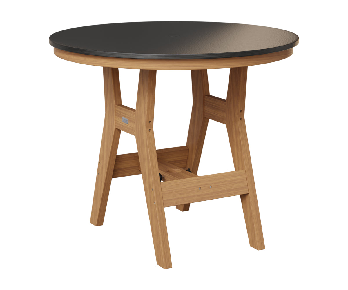 Berlin Gardens Harbor 38" Round Table in Natural Teak, Hammered Black top