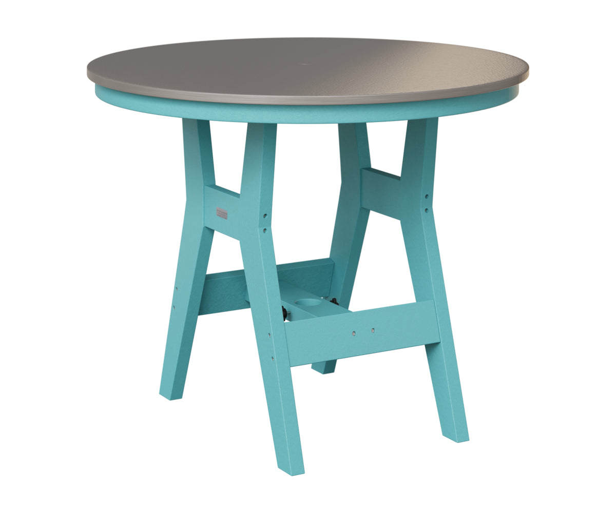 Berlin Gardens Harbor 38" Round Table in Aruba Blue, Hammered Stainless top