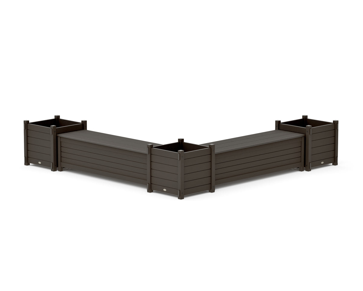 POLYWOOD 60" Nautical L-Shaped Planter Storage Bench Corner Set - Large in Vintage Coffee