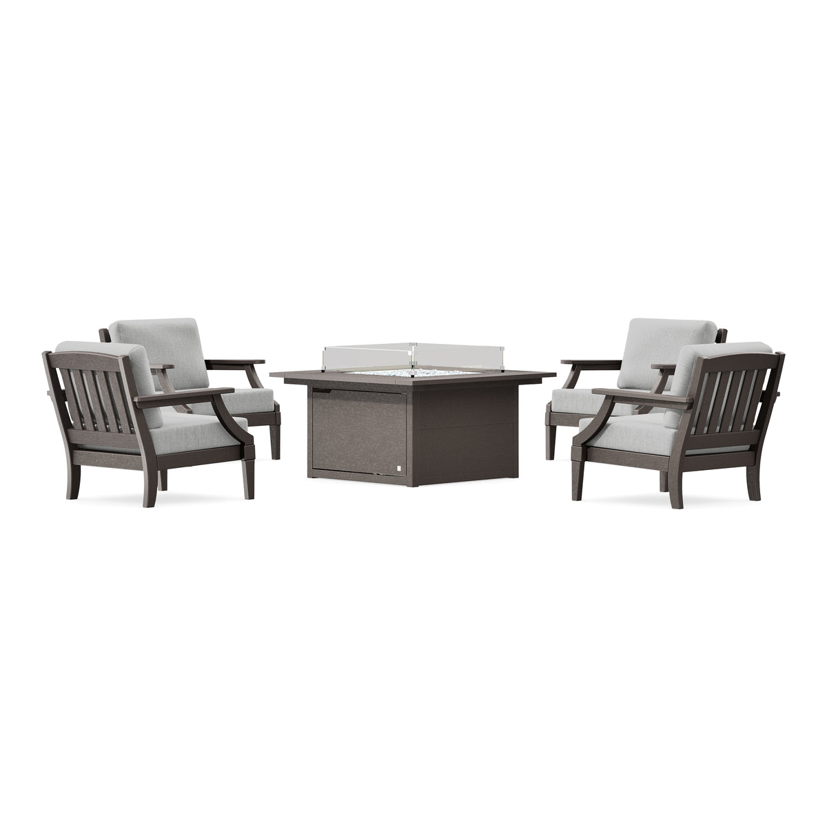 POLYWOOD PW Designer Series Estate 5-Piece Lounge Fire Table Set in Vintage Coffee / Granite
