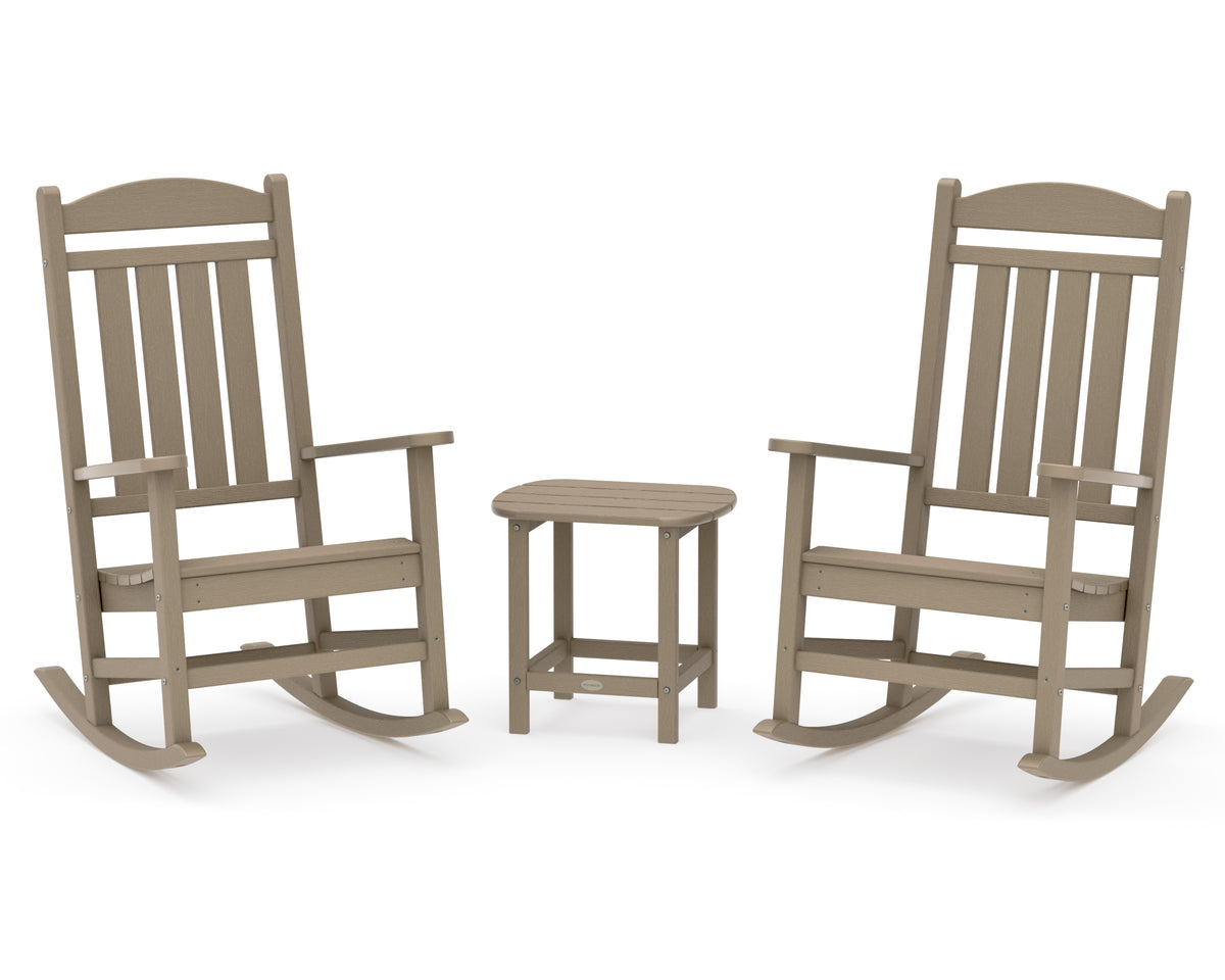 POLYWOOD Presidential 3-Piece Rocking Chair Set with 18" South Beach Side Table in Vintage Sahara
