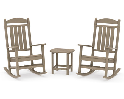 POLYWOOD Presidential 3-Piece Rocking Chair Set with 18" South Beach Side Table in Vintage Sahara
