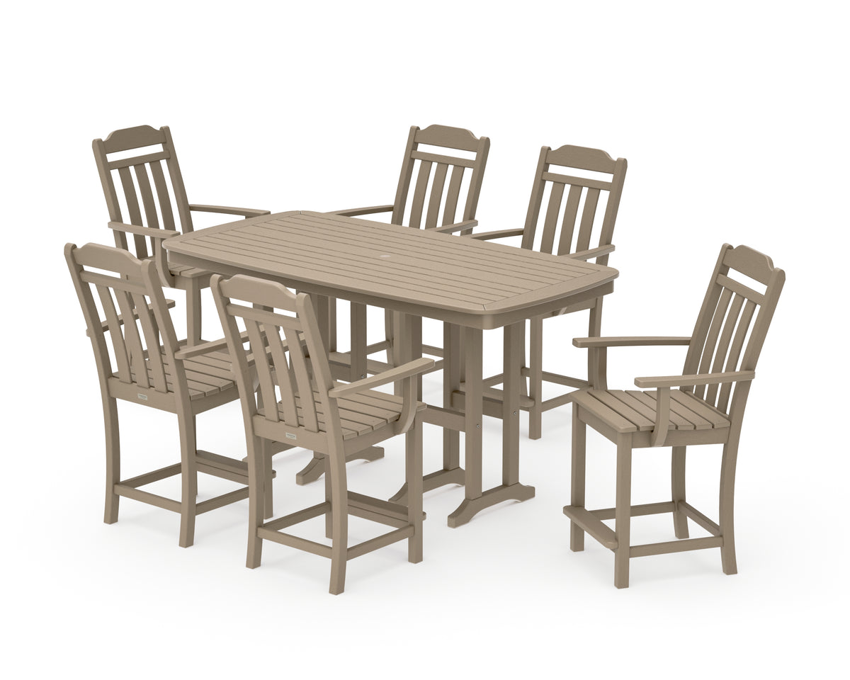 POLYWOOD Country Living Cottage Arm Chair 7-Piece Counter Set in Vintage Sahara